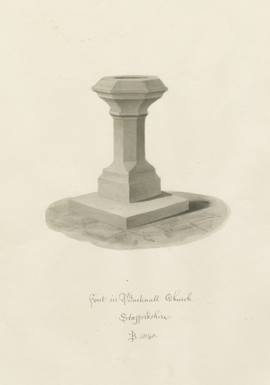 Typsnitt i Bucknall Church: sepiateckning av John Buckler