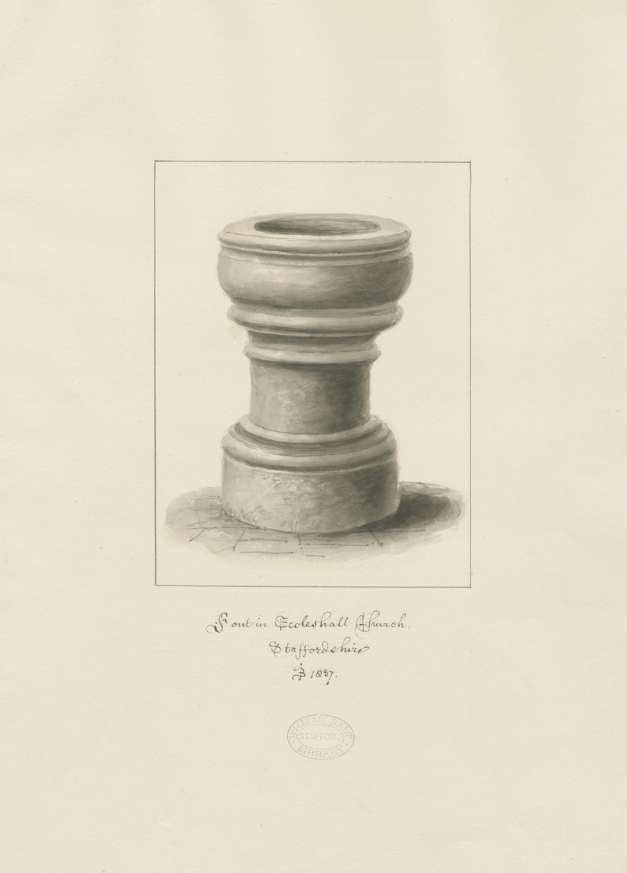 Typsnitt i Eccleshall Church: sepiateckning av John Buckler