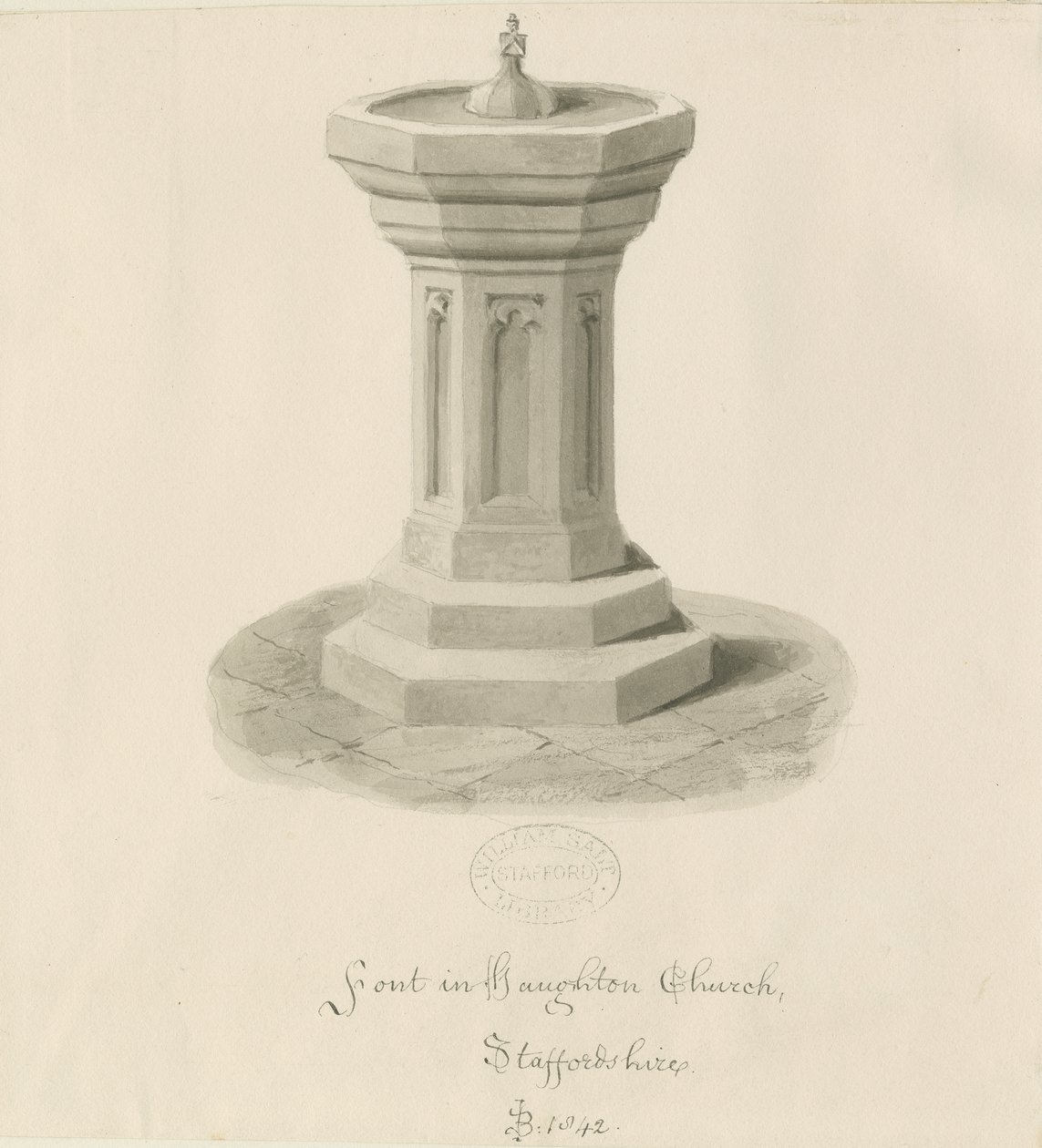 Typsnitt i Haughton Church: sepiateckning av John Buckler
