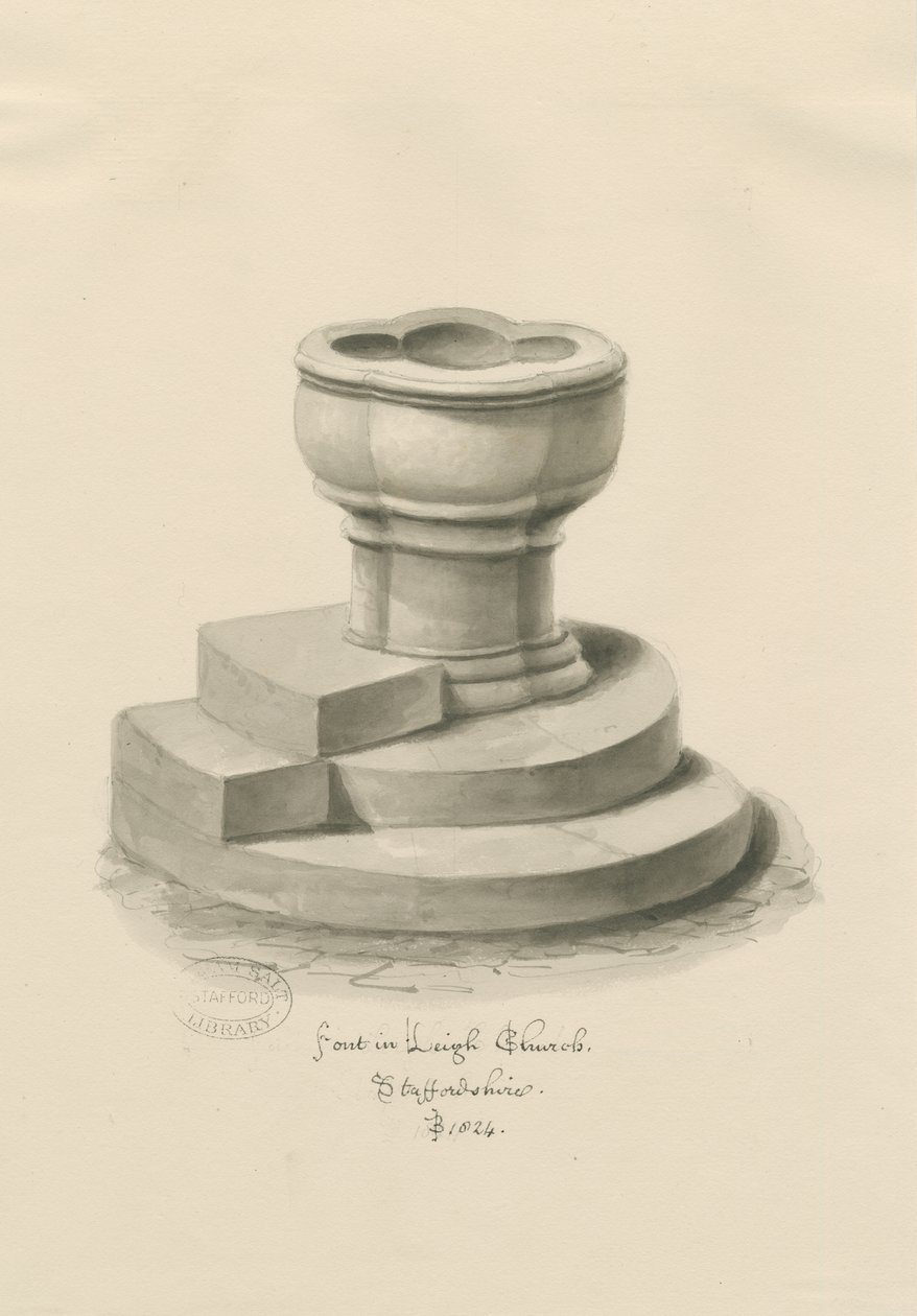 Typsnitt i Leigh Church: sepiateckning av John Buckler