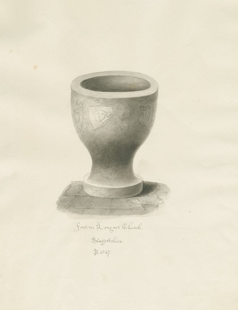 Typsnitt i Longnor Church: sepiateckning av John Buckler