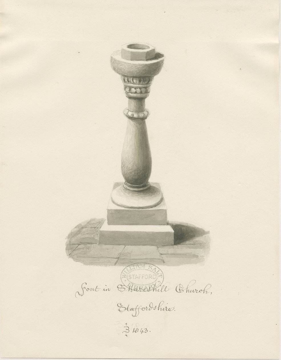 Typsnitt i Shareshill Church: sepiateckning av John Buckler