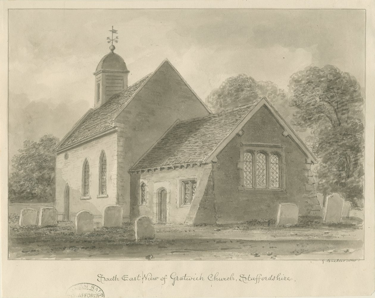 Gratwich Church: sepiateckning av John Buckler