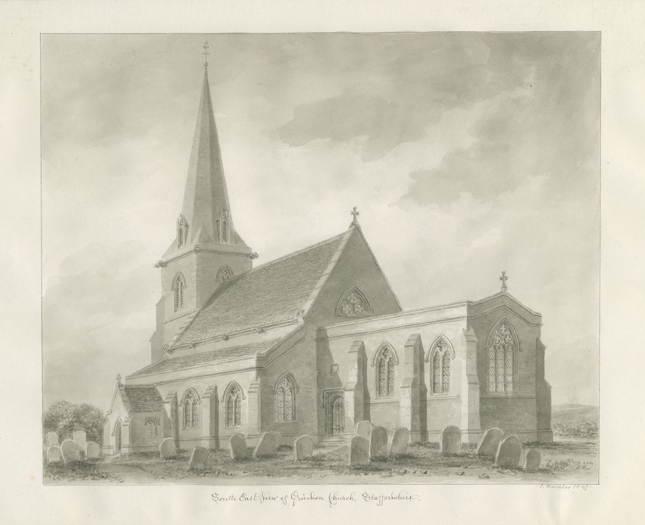Grindon Church: sepiateckning av John Buckler