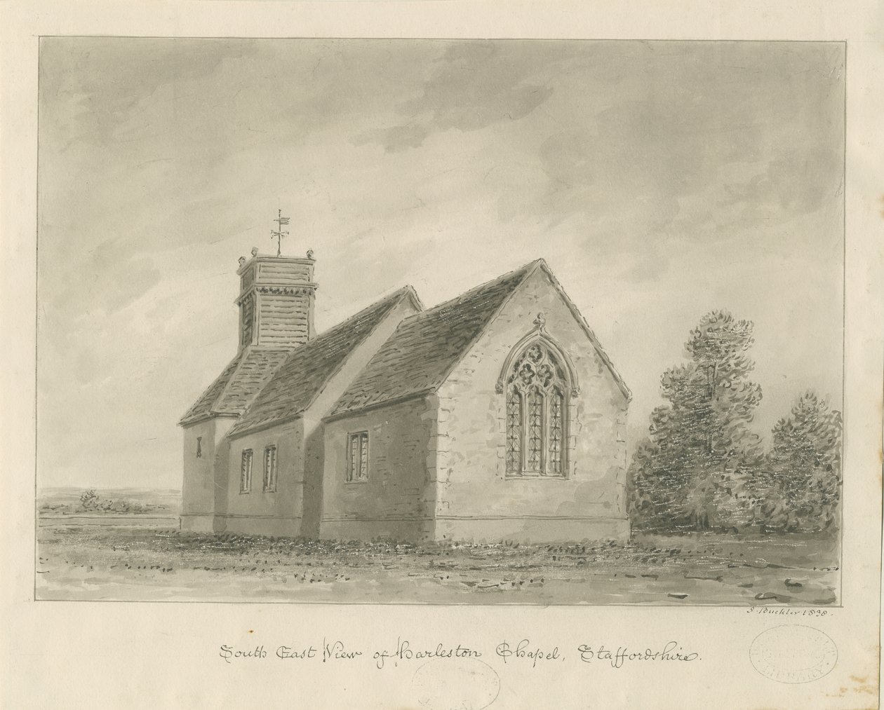 Harlaston Chapel: sepiateckning av John Buckler