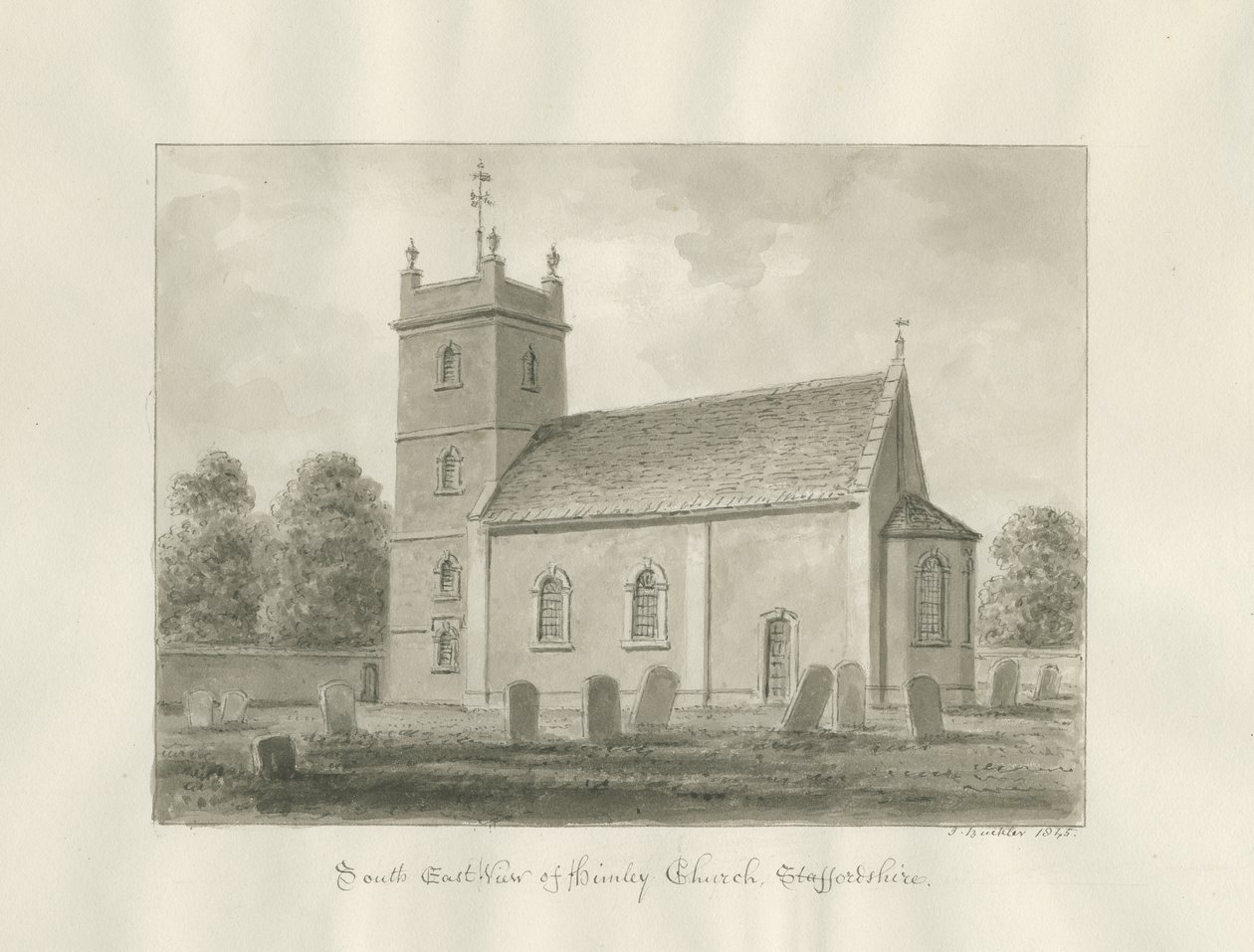 Himley Church: sepiateckning av John Buckler