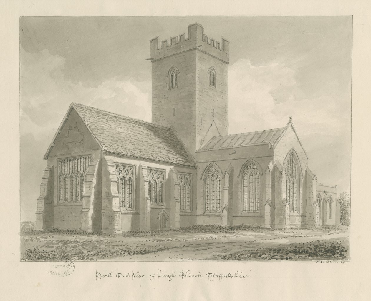 Leigh Church: sepiateckning av John Buckler