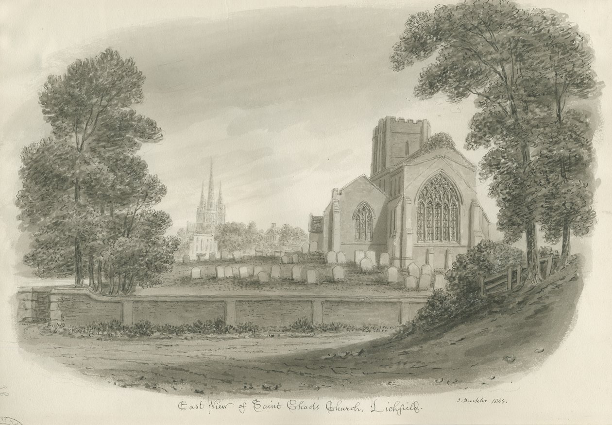 Lichfield - St. Tchads kyrka: sepiateckning av John Buckler