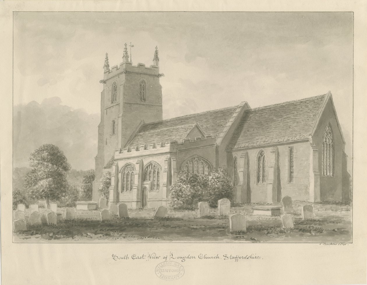 Longdon Church: sepiateckning av John Buckler