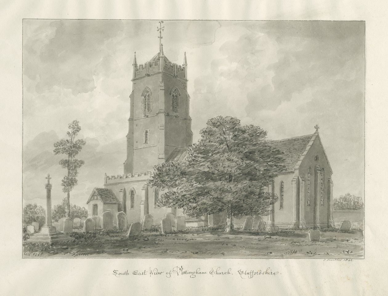 Pattingham Church: sepiateckning av John Buckler