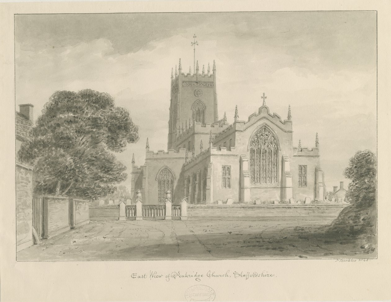 Penkridge Church: sepiateckning av John Buckler