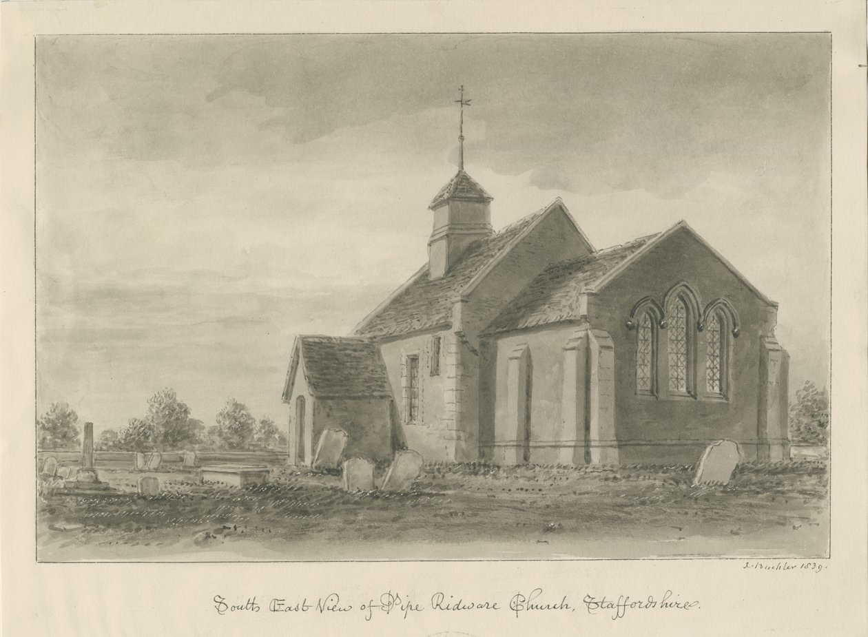 Pipe Ridware Church: sepiateckning av John Buckler