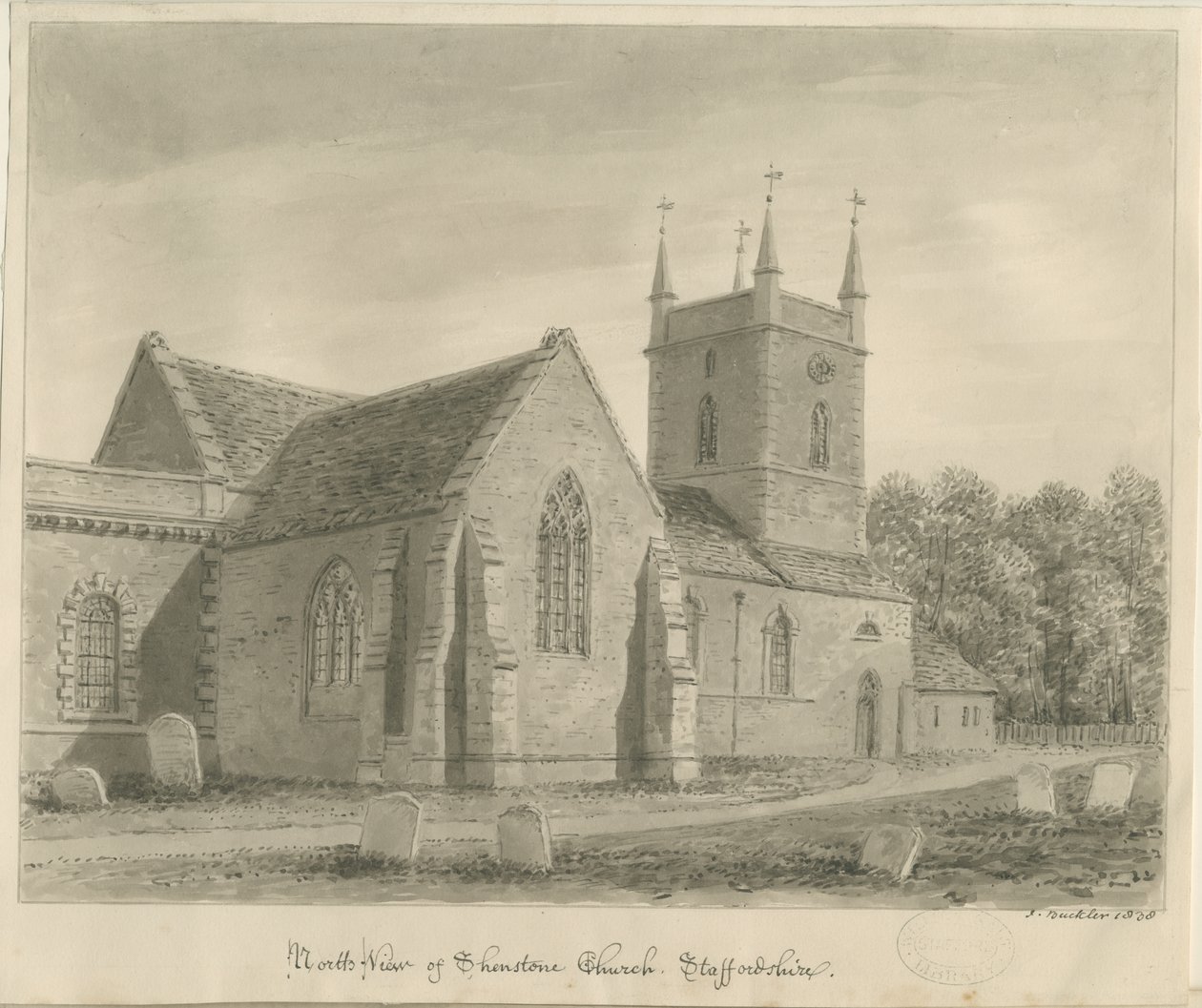 Shenstone Church: sepiateckning av John Buckler