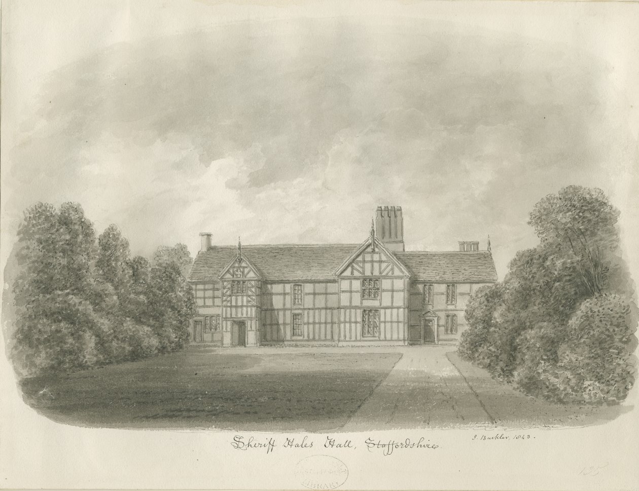 Sheriffhales Hall: sepiateckning av John Buckler