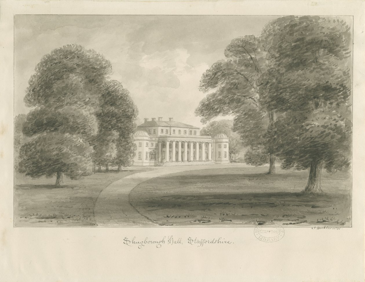 Shugborough Hall: sepiateckning av John Buckler