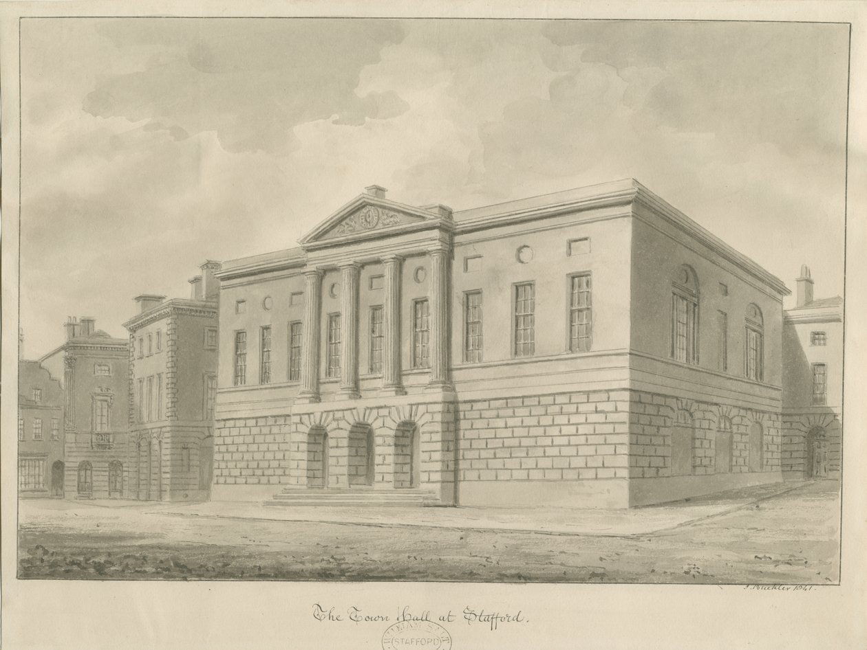 Stafford - Shire Hall: sepiateckning av John Buckler