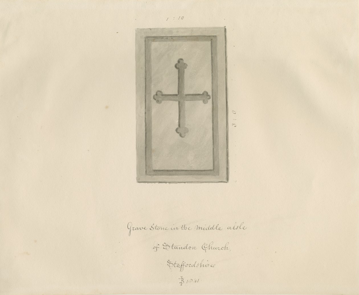 Standon Church - Gravsten: sepiateckning av John Buckler