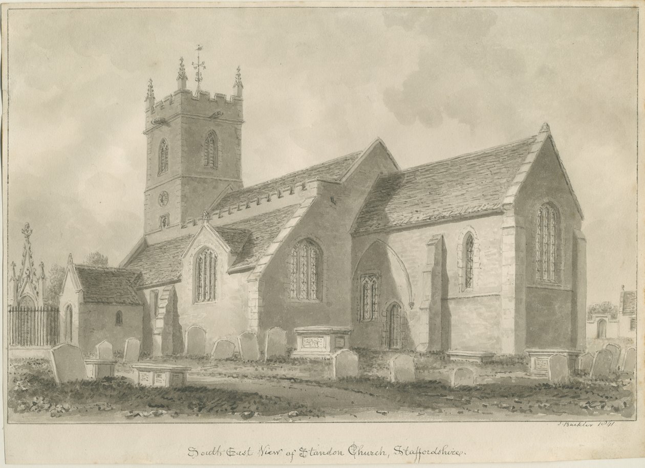 Standon Church: sepiateckning av John Buckler