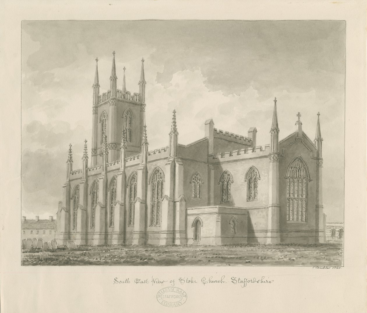 Stoke-upon-Trent Church [Ny]: sepiateckning av John Buckler