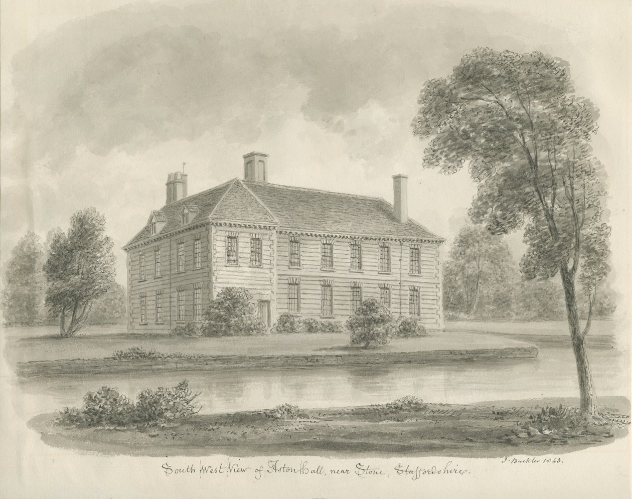 Sten - Aston Hall: sepiateckning av John Buckler