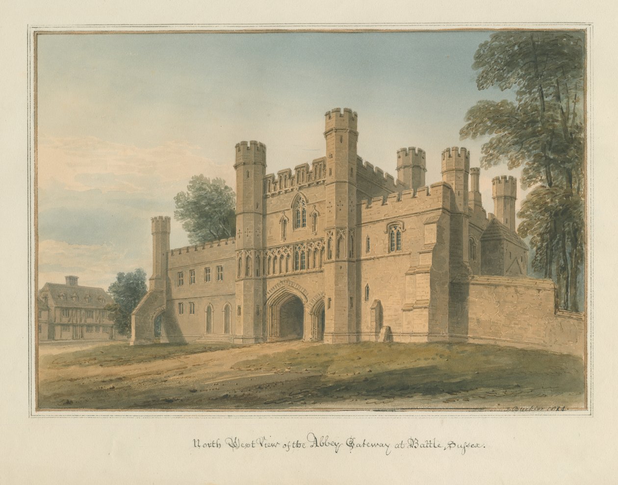 Sussex - Battle - Abbey Gateway, 1824 av John Buckler