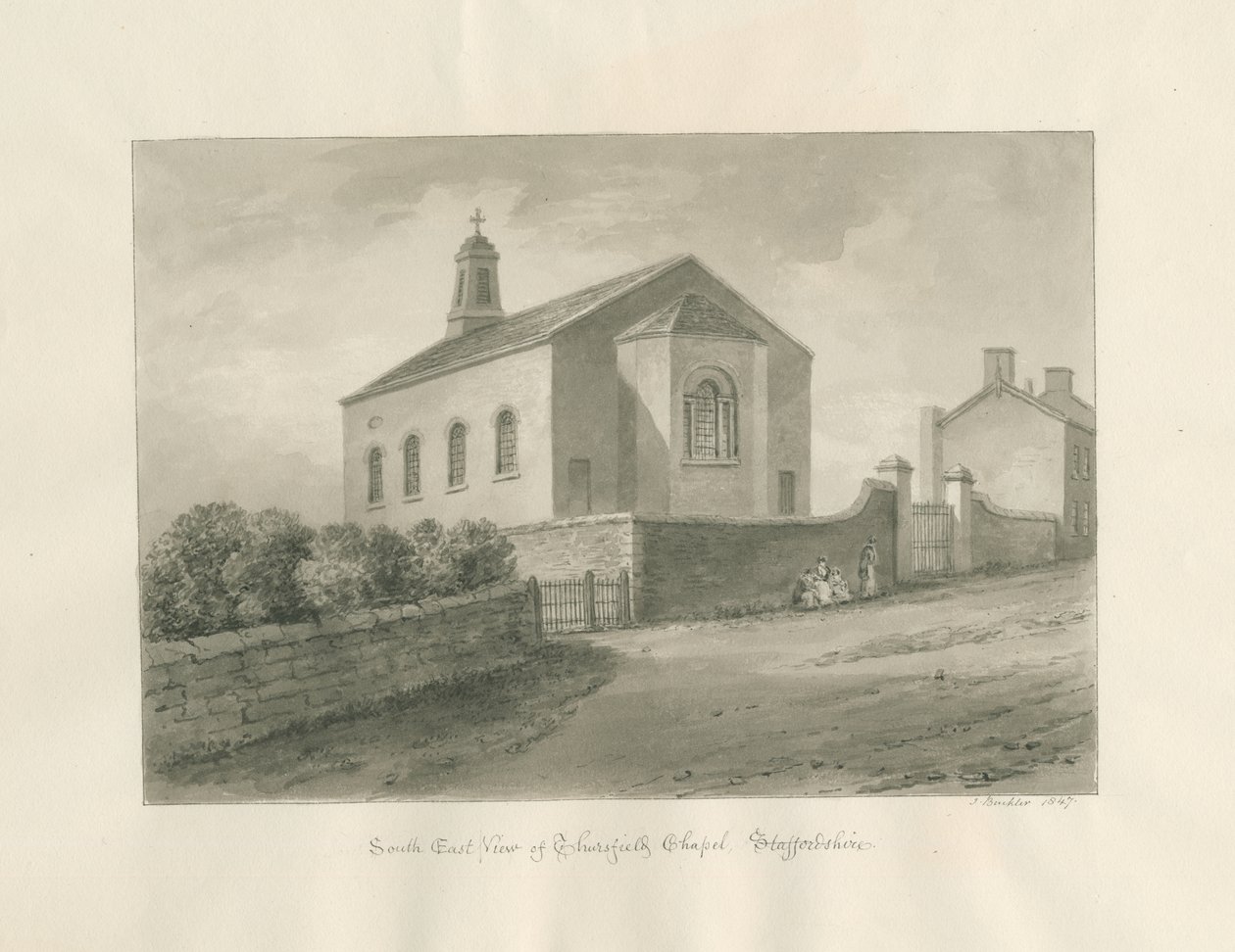 Thursfield Chapel: sepiatvättteckning av John Buckler