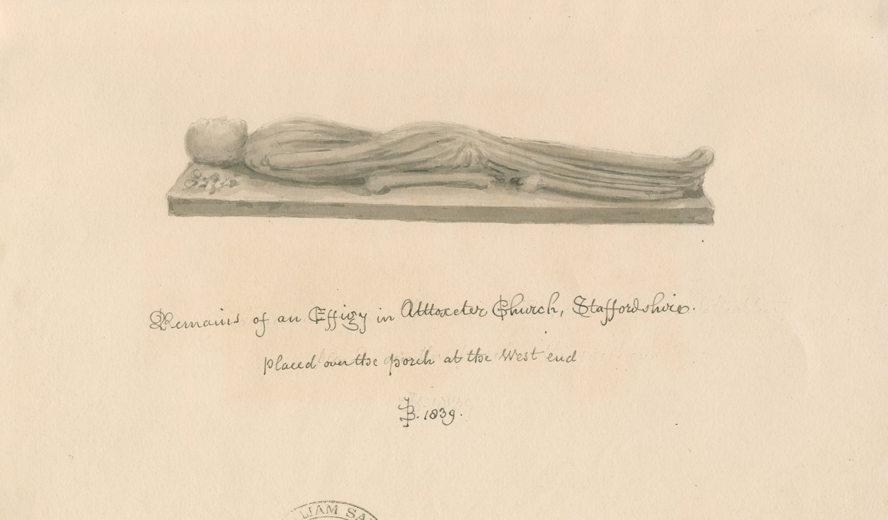 Uttoxeter Church - Effigy: sepiatvättteckning av John Buckler