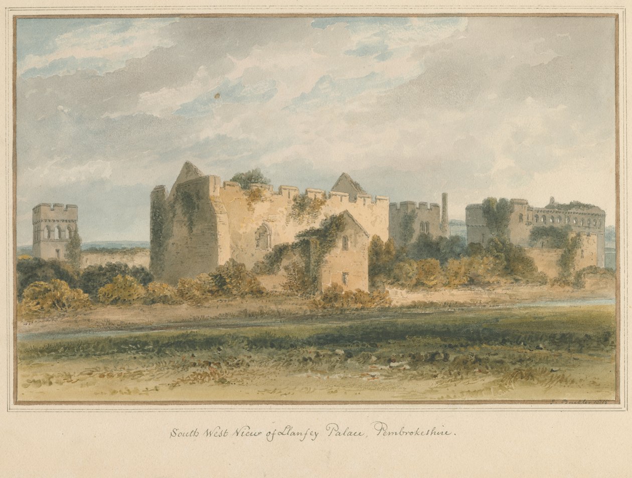 Wales - Pembrokeshire - Llanfey Palace, 1815 av John Buckler