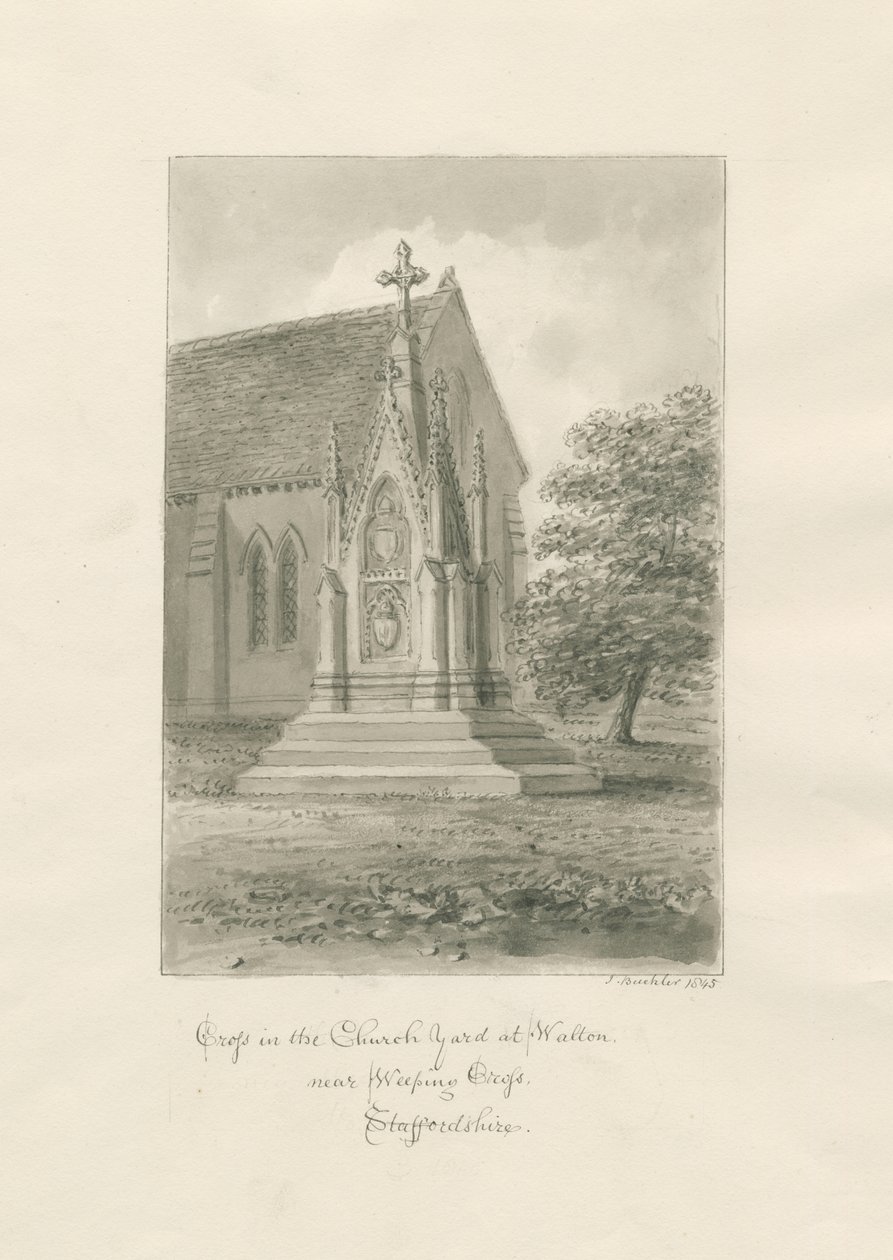Walton-on-the-Hill Church - Church-yard Cross: sepiateckning av John Buckler