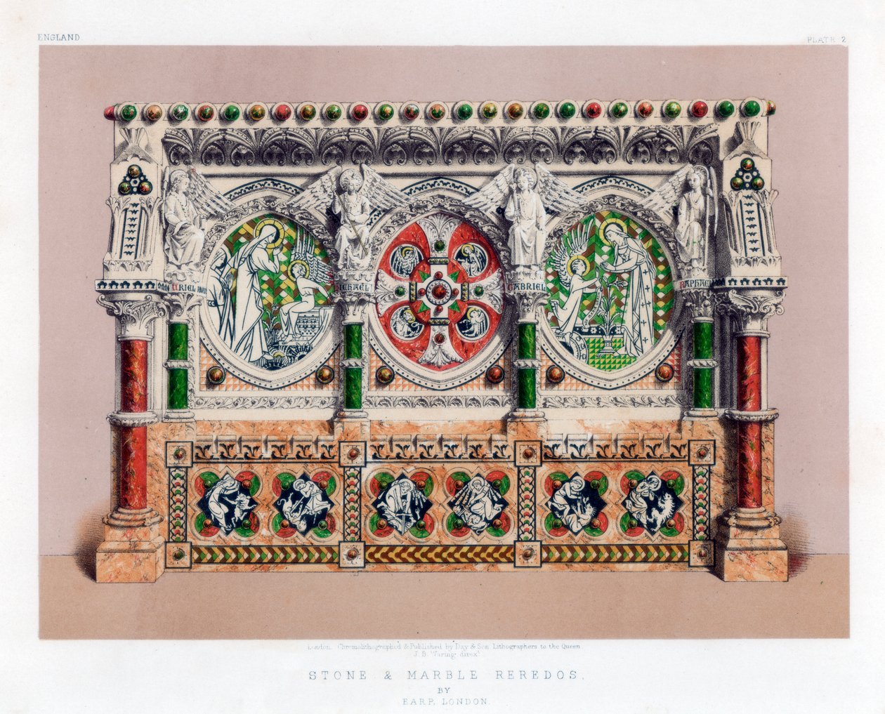Sten och marmor Reredos, 1800-talet. av John Burley Waring