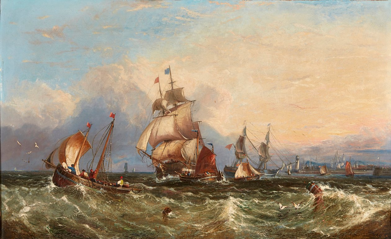 Ships by the Coast (olja på duk) av John Callow