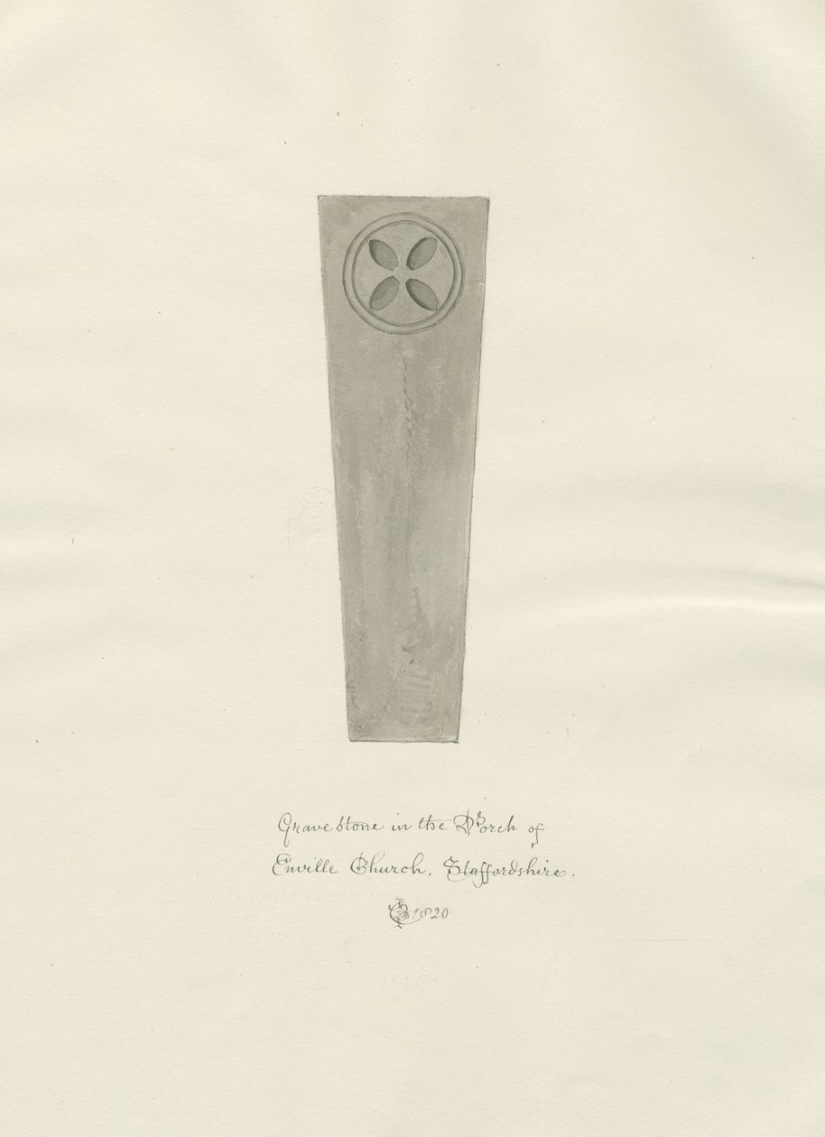 Enville Church - Gravsten: sepiateckning av John Chessell Buckler