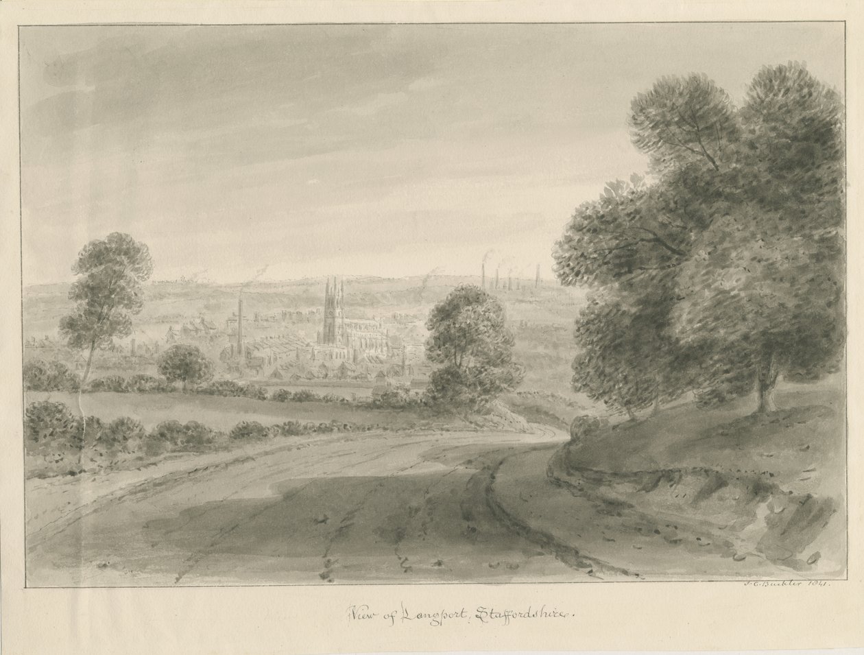 Longport Village: sepiateckning av John Chessell Buckler