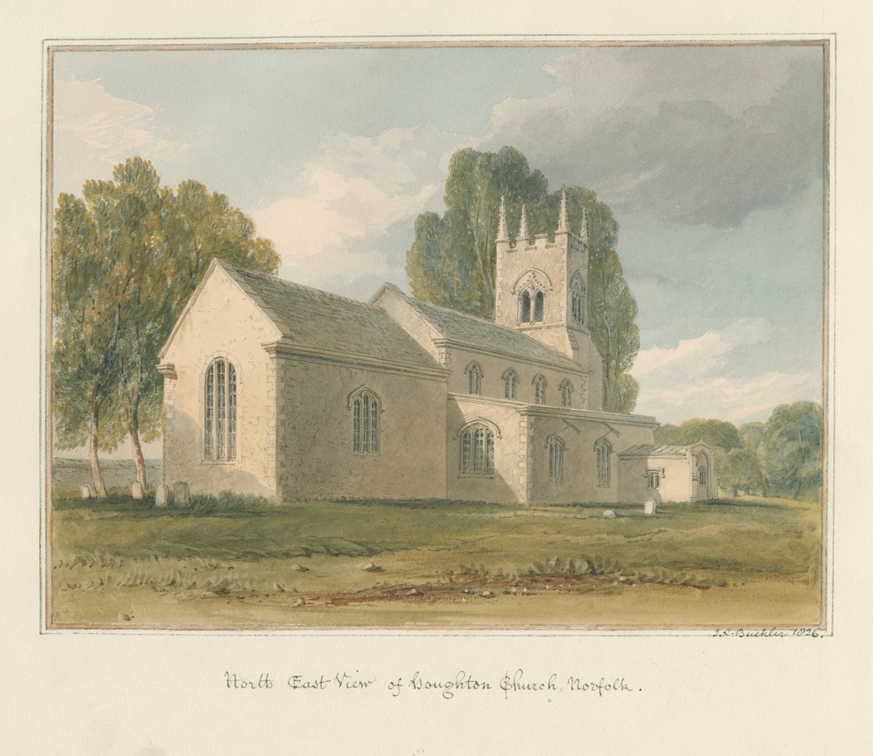 Norfolk - Houghton Church, 1826 av John Chessell Buckler