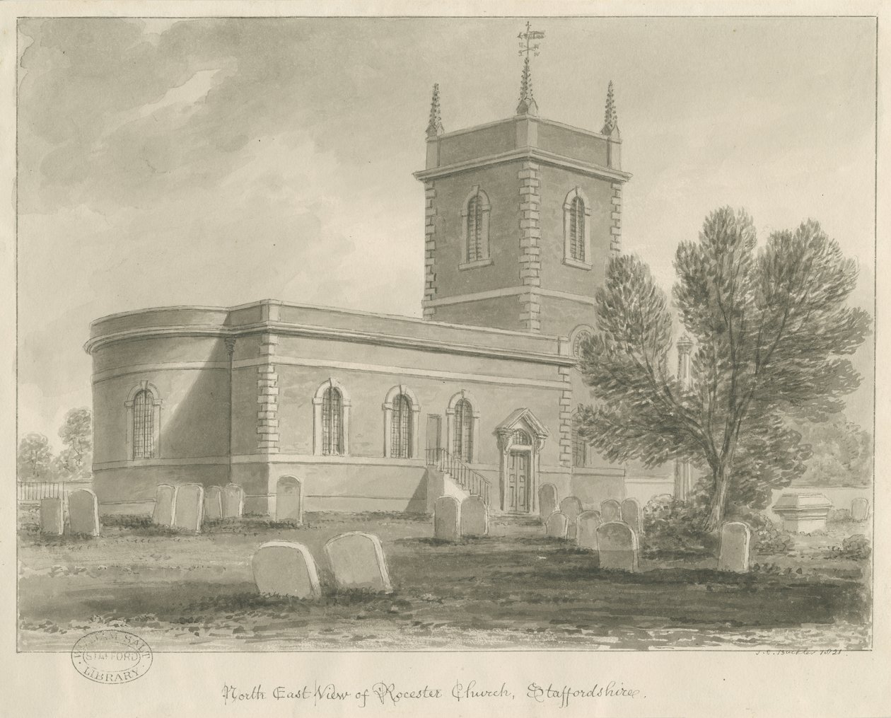 Rocester Church: sepiateckning, [1841] (teckning) av John Chessell Buckler