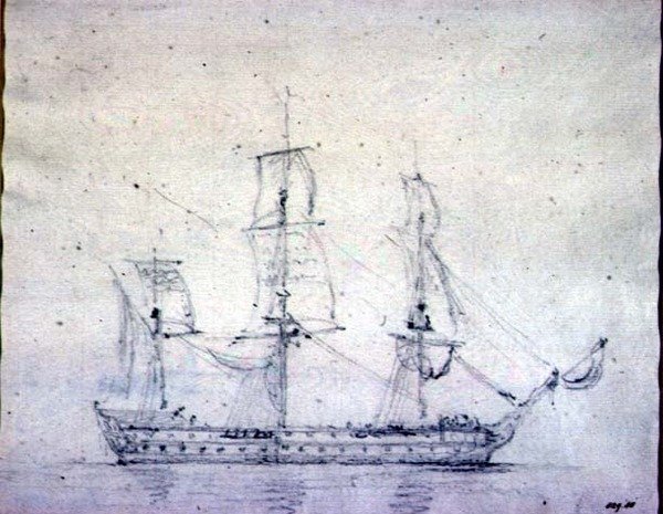 A Man-o-war (grafit på papper) av John Constable