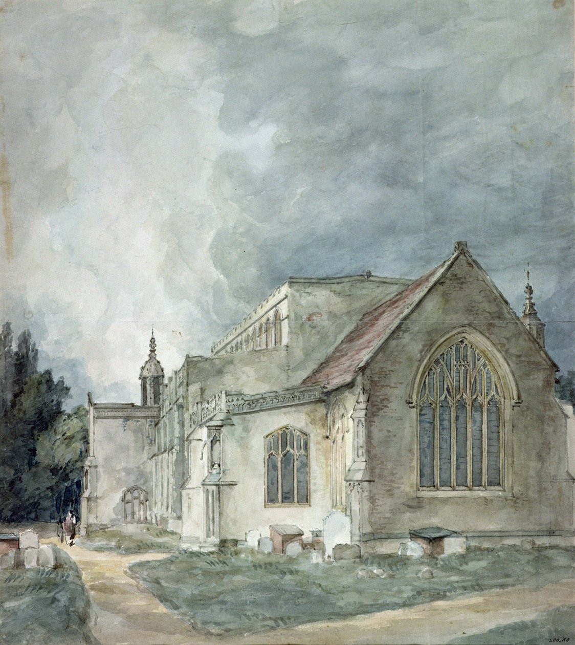 Östra Bergholts kyrka, ca 1805-11 (akvarell) av John Constable