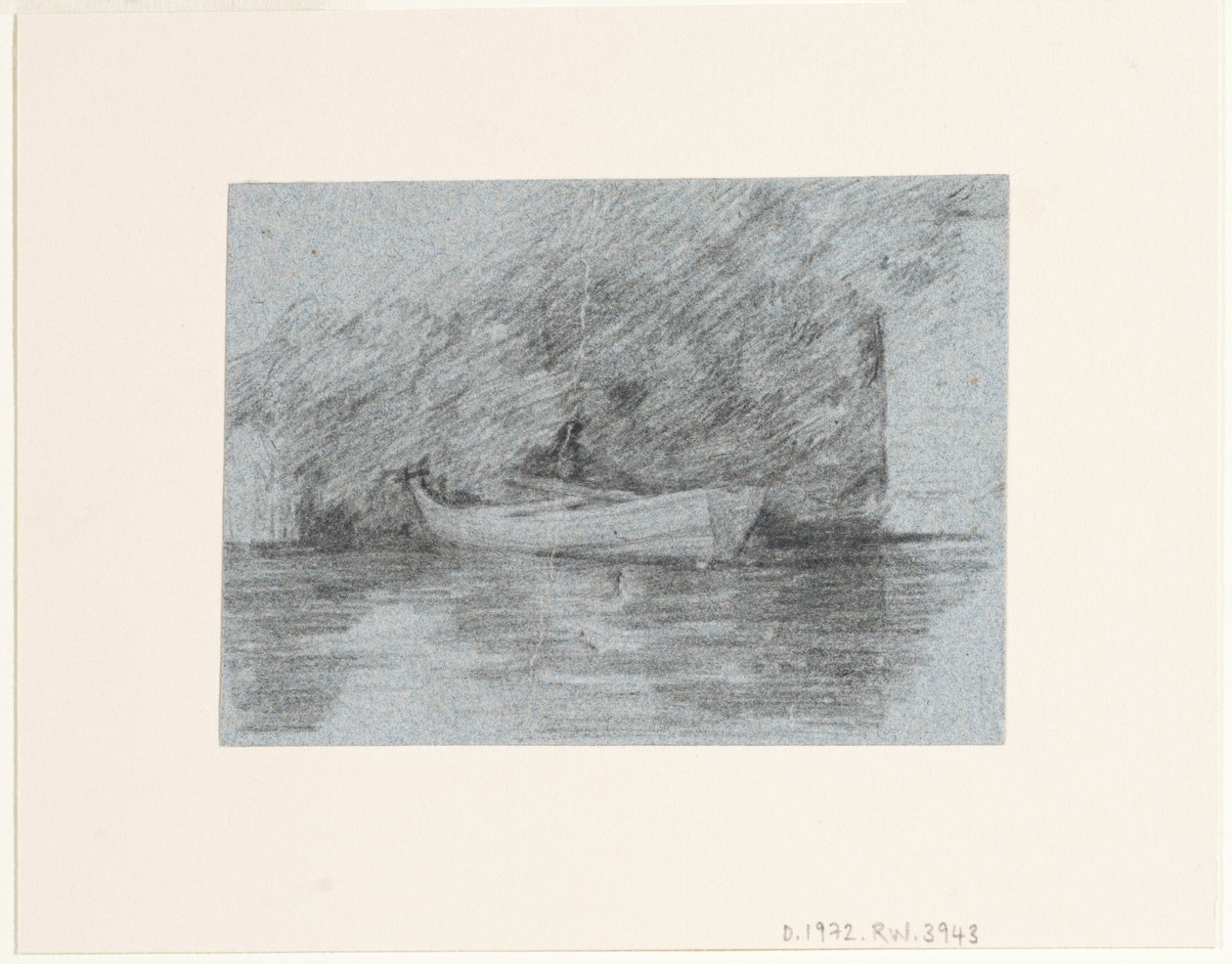 Roddbåt förtöjd under en bank av John Constable