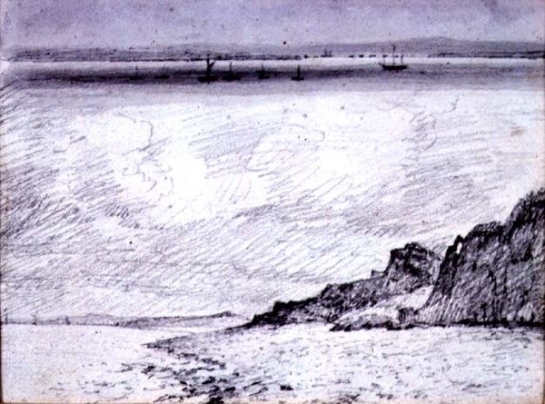 Renhet; Kustscen nära Southend, 1814 (ritning) av John Constable