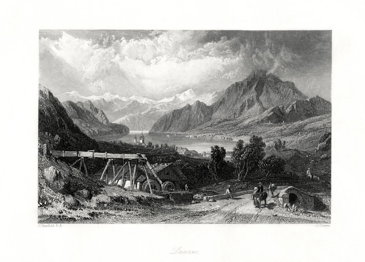 Luzern, centrala Schweiz, 1800-talet av John Cousen