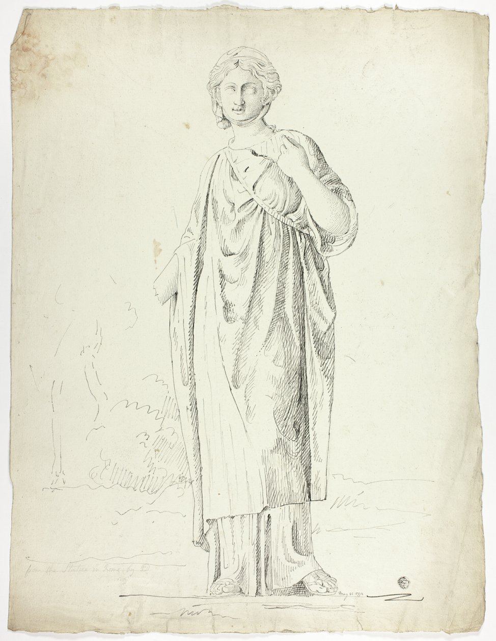 Antik staty av stående draperad kvinna av John Downman