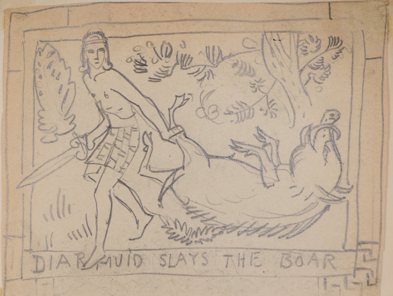 Diarmuid Slays the Boar (penna) av John Duncan