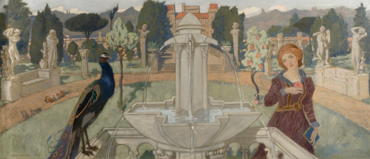 Påfåglar och fontän av John Duncan