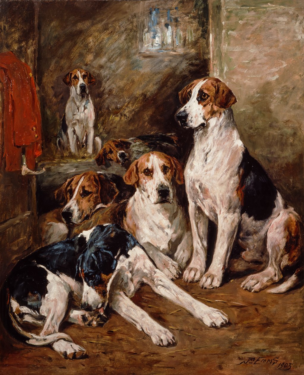 In the Kennel (olja på duk) av John Emms