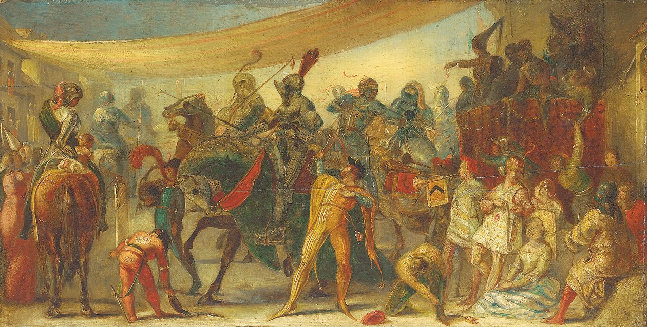 Riddare förbereder sig för en turnering av John Everett Millais