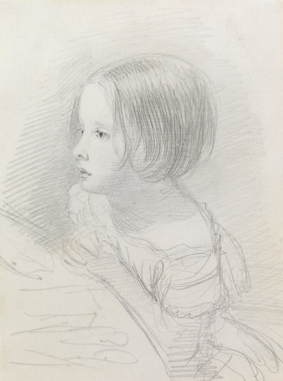 Skiss av en flicka (penna) av John Everett Millais