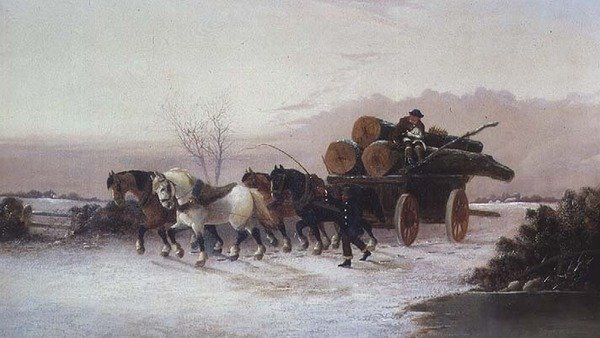 Timmervagn i snön av John F. Morris