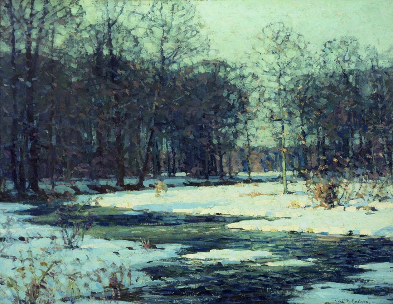 Winter River Landscape (olja på duk) av John Fabian Carlson
