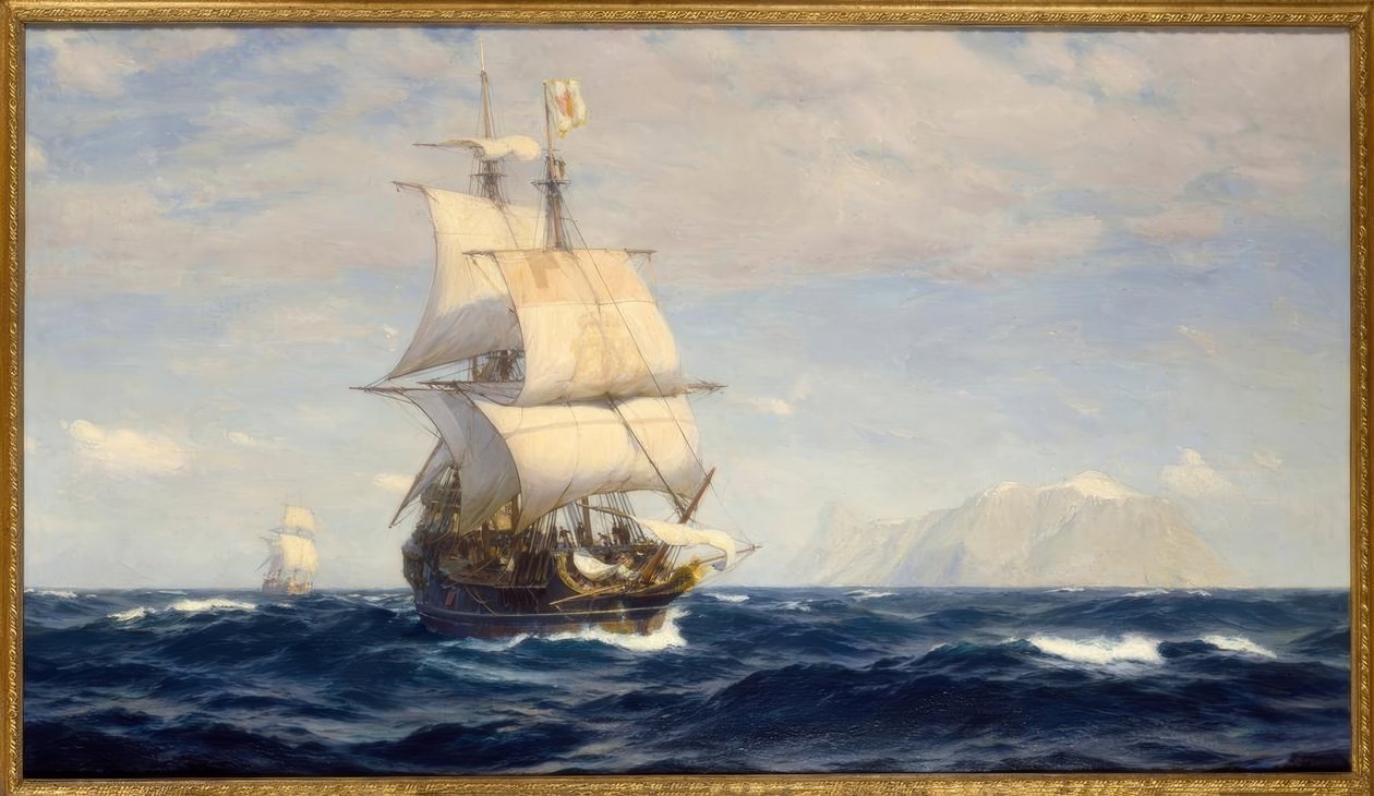 John Fraser: Magellan i sundet / målning av John Fraser