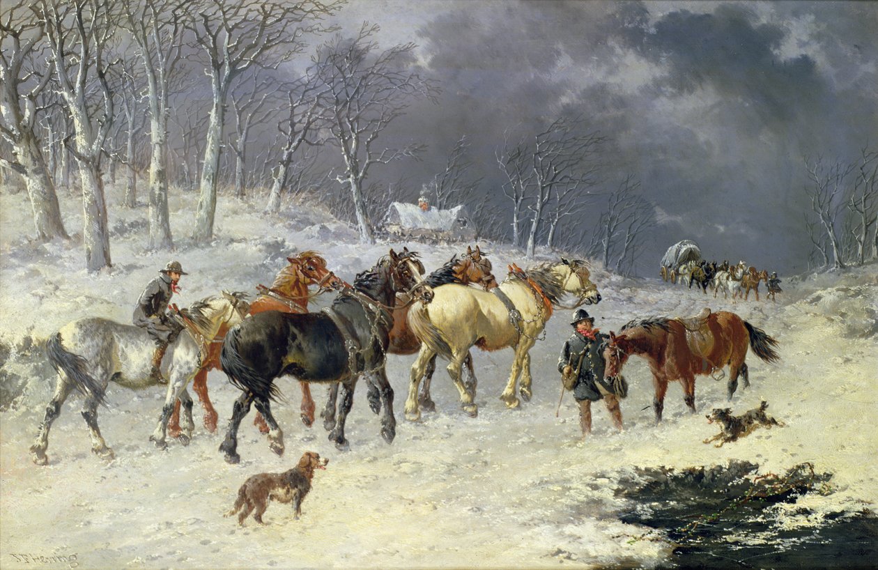Hästar i snön av John Frederick Herring Junior